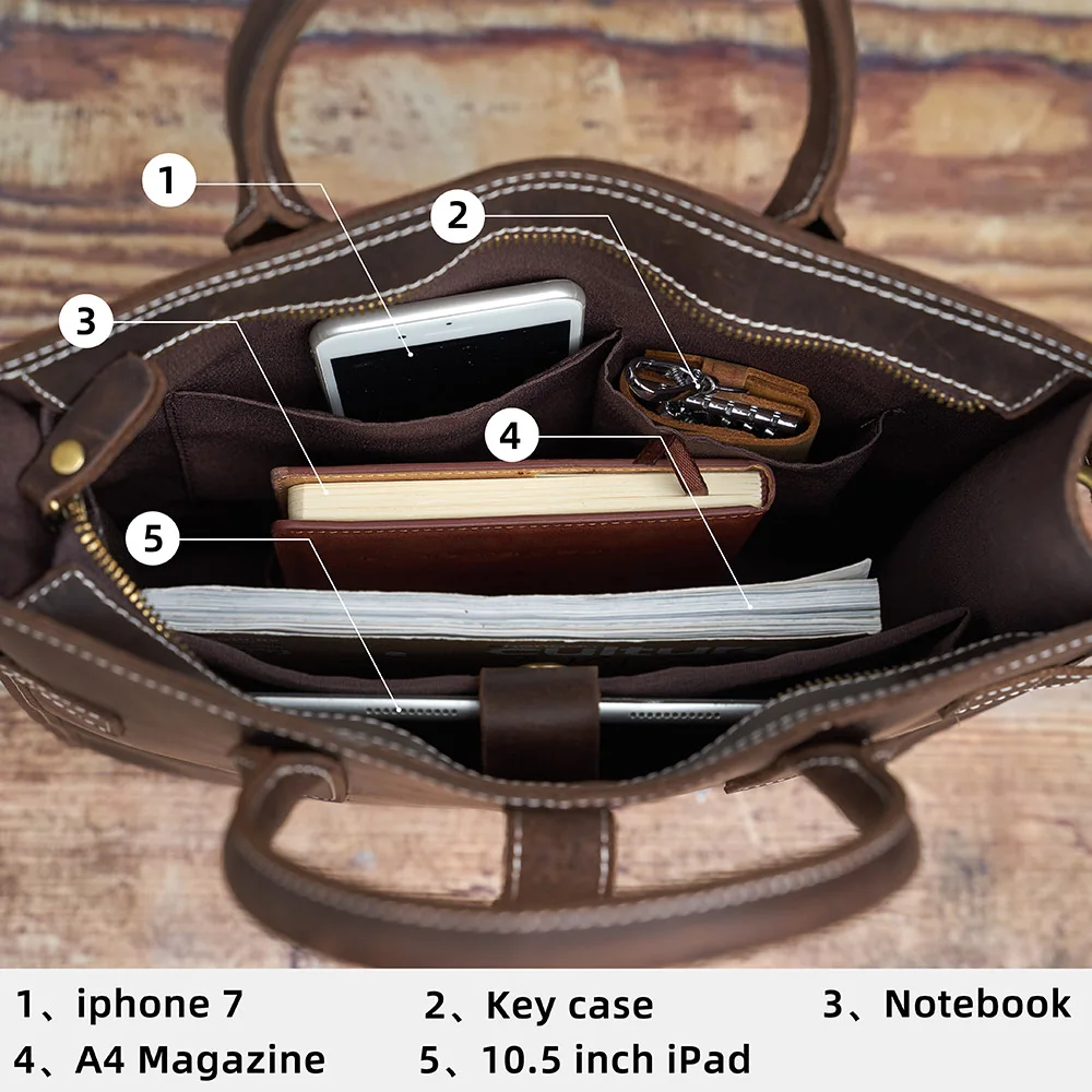 

NUPUGOO Vintage Men's Briefcase Genuine Leather Casual Handbag Business Tote Bag Shoulder Office worker Bags For 13 Inch Laptop