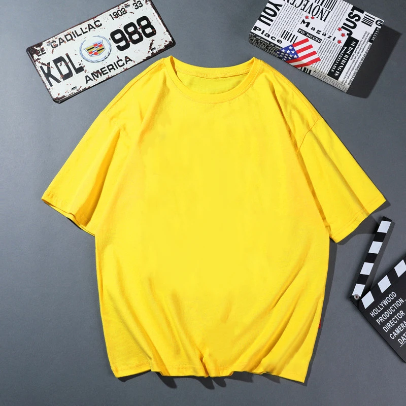 Футболка женская ярко-желтая в стиле Харадзюку однотонная черная на вкус лета 2020