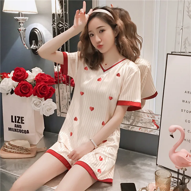 Летняя Новинка с v образным вырезом жаккардовый шелк сладкий персик сердце принт