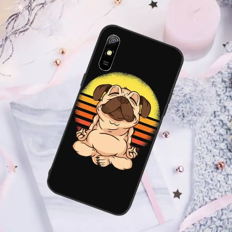 

Cute Cartoon Pug Animal Yoga Phone Case For Xiaomi Mi Redmi Note 7 8 9 pro 8T 9T 9S 9A 10 Lite pro