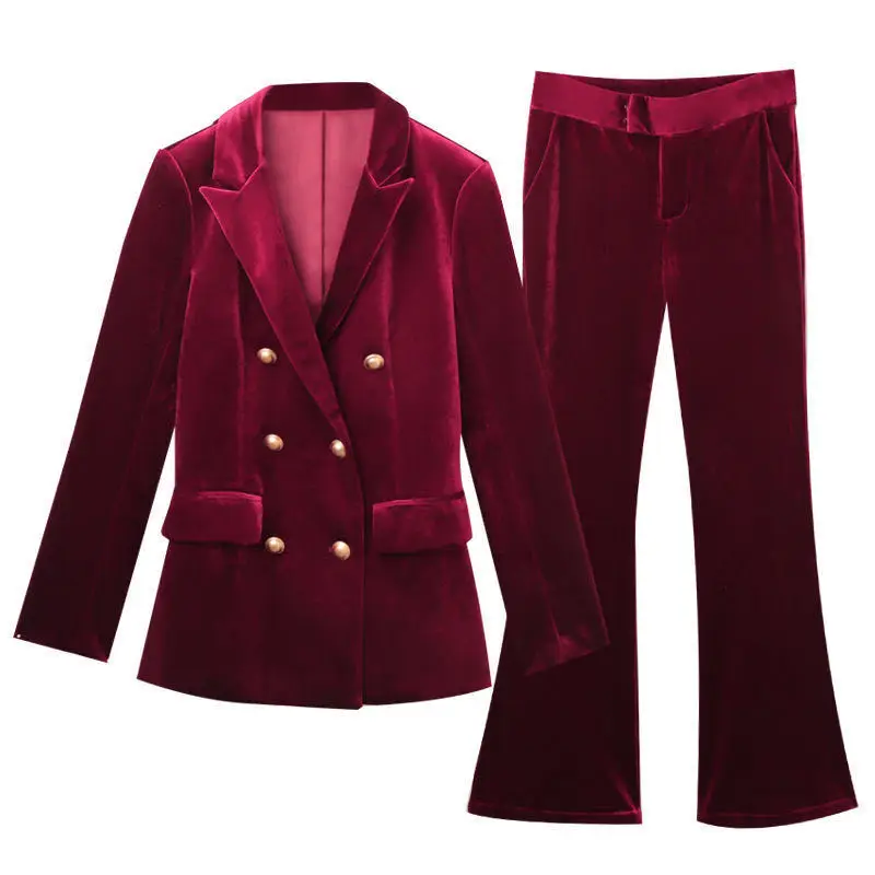 

Women Suits Lady Suit Office High Quality Gold Velvet Fashion Long Sleeve Blazer Female Pants Suit 2021 Winter New Style Y384