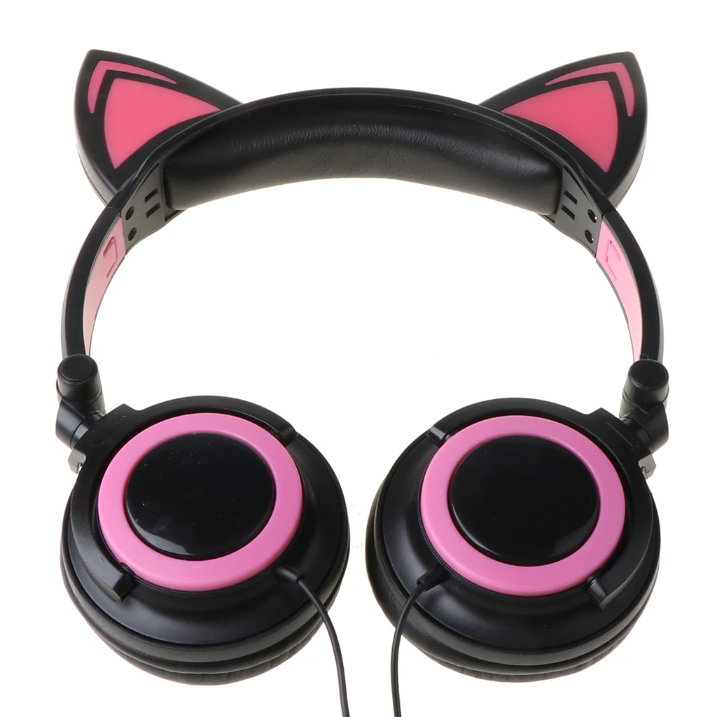 

Foldable Portable Safe Wired Kids Gaming Headsets Glowing Cat Ears Headphones 85dB Volume Limited Noise Canceling for Girls Boys