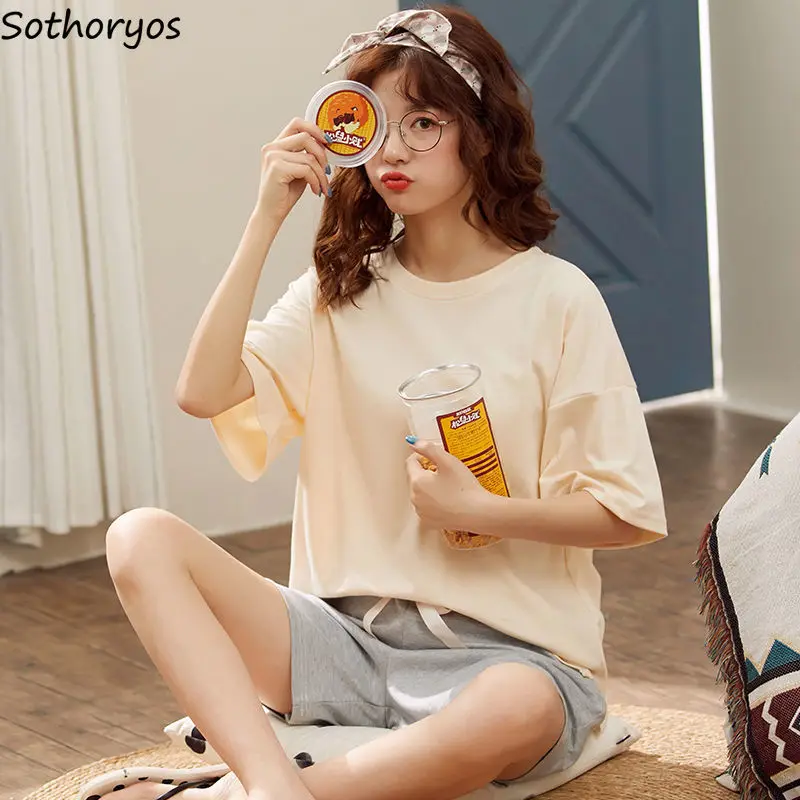 

Пижамный комплект Женский однотонный с коротким рукавом и шортами, повседневная одежда для сна, домашняя одежда для отдыха, женские ночные ...