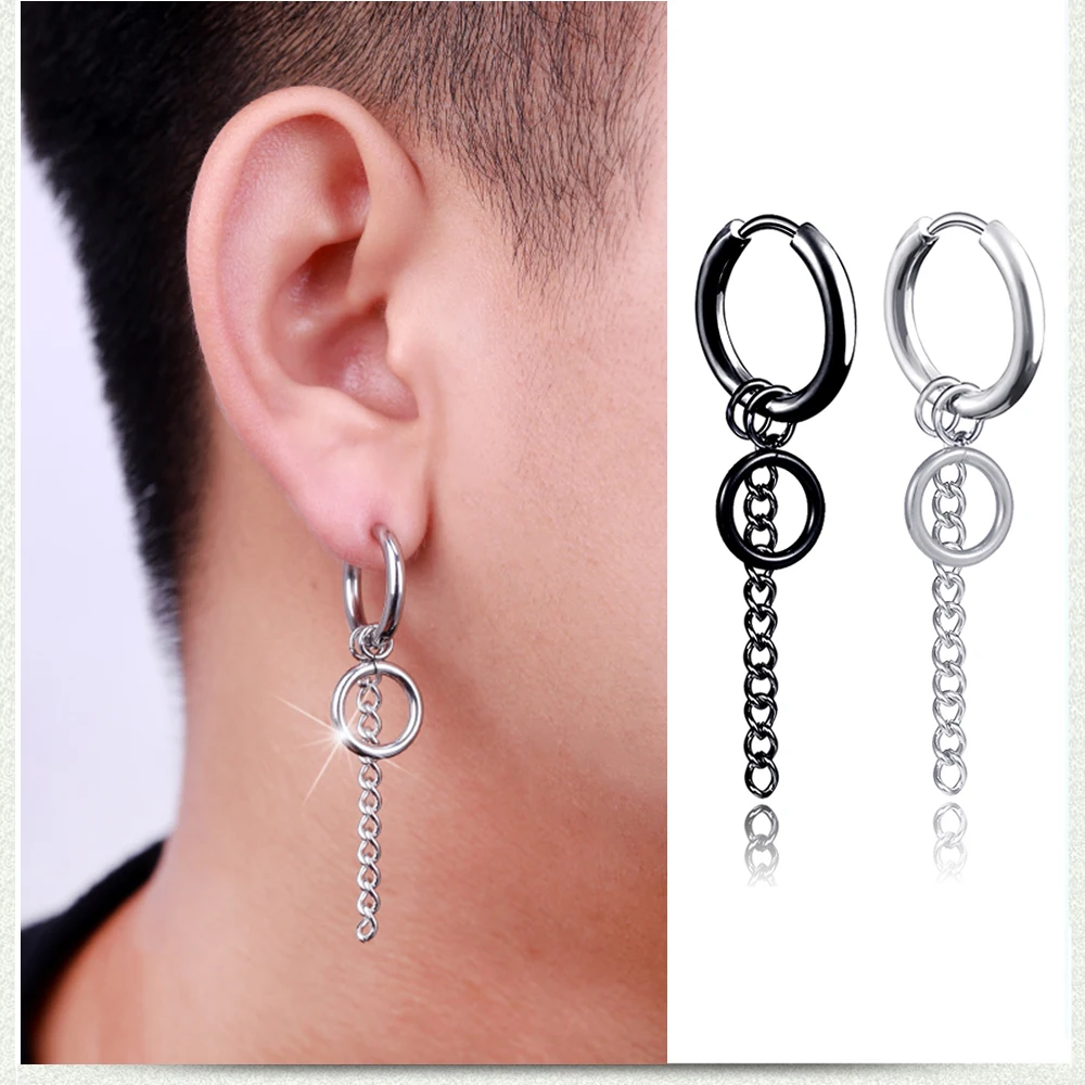 Мужские длинные висячие серьги черные из нержавеющей стали в стиле панк 2020