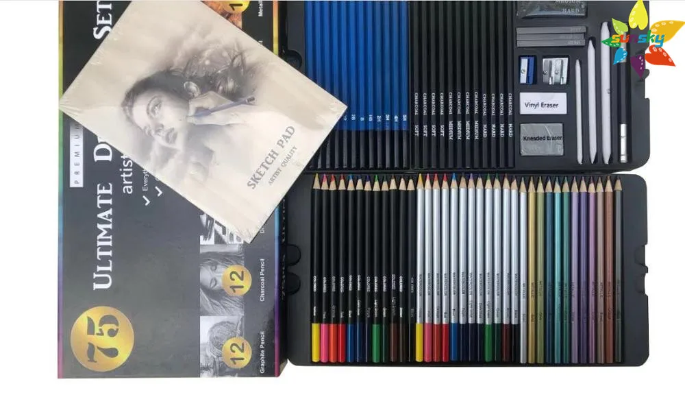 75 шт./компл. Набор цветных карандашей для рисования начинающих карандаш