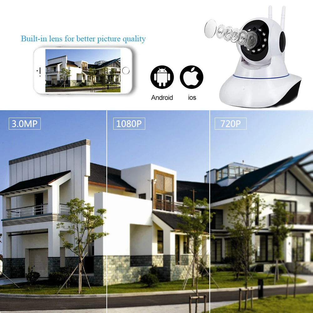 Беспроводная IP-камера видеонаблюдения HD 3 Мп/2 МП Wi-Fi 1536P/1080P | Безопасность и защита