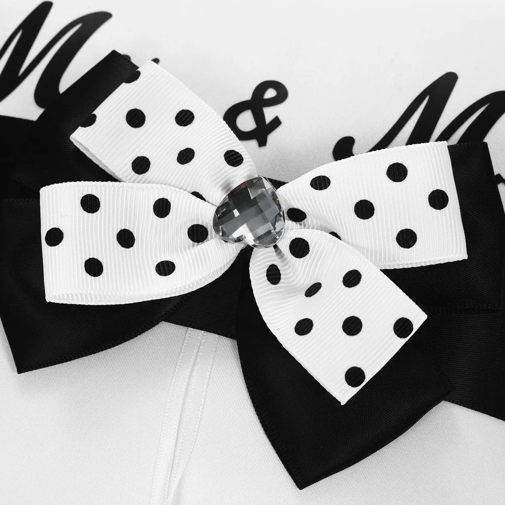 Свадебное Украшение 7x7 дюймов белый черный атласный бант Декор свадебное кольцо