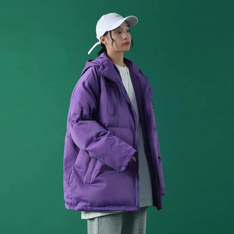 Parker Cotton Coat Women Winter New Thick Solid Color Zipper Pocket Hooded Loose Warm Short Simple Commuter Jacket Female 313