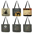 Страшная Сумка-тоут на Хэллоуин, женская наплечная сумка с принтом темной тыквы, кота, тканевые подарочные пакеты для шоппинга серии фокусов или подарков B13130