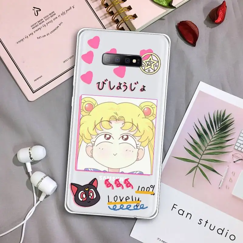 

Cute Japanese Anime Sailor Moon Phone Case Transparent For Samsung Galaxy S A 5 7 8 9 2015 20 edge plus 10 e lite 2019