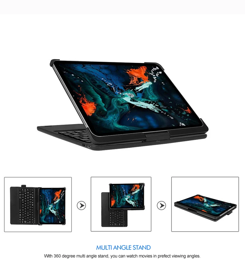 [Новинка] синяя зубная лапка Беспроводная клавиатура-чехол для iPad pro 1", Премиум жесткий чехол+ 360 Вращающийся+ 7 цветов подсветка