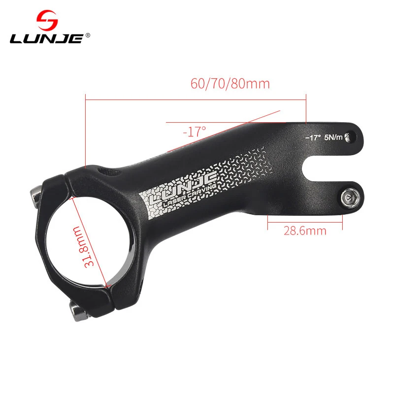 

LUNJE Ultra-Light Aluminum Alloy Hollow Positive And Negative 17° Angle 31.8/28.6 Caliber Riser 60/70/80mm Bicycle Racing Stem