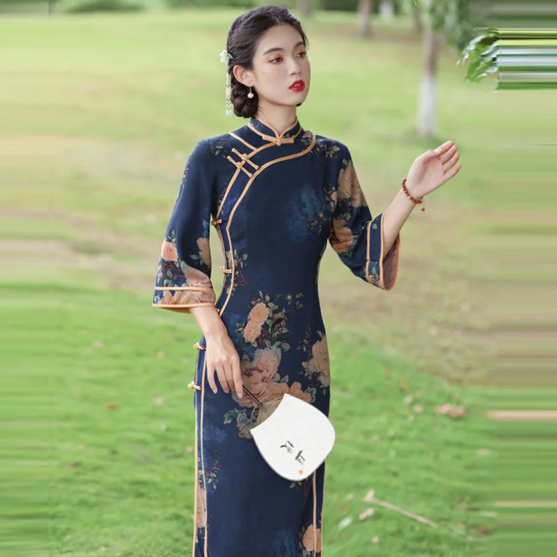 

Old Shanghai Cheongsam Women Autumn 2022 New Chinese Style Vintage Elegant Improved Female Qipao Dress Long Sleeve Hanfu Elegant