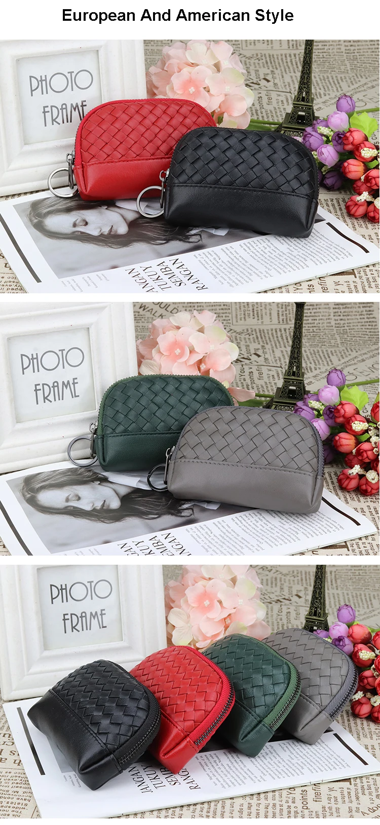 Роскошные кошельки для монет из натуральной кожи ручной работы Вязание из овечьей шкурки с карманом для ключей Маленький мини-кошелек