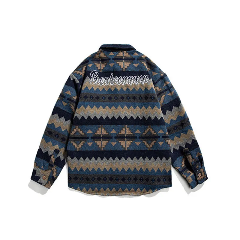 

Seveyfan Men's Casual Shirts National Letters Emrboidery Single Breasted Shirts Harajuku Cotton Top Blouses for Male