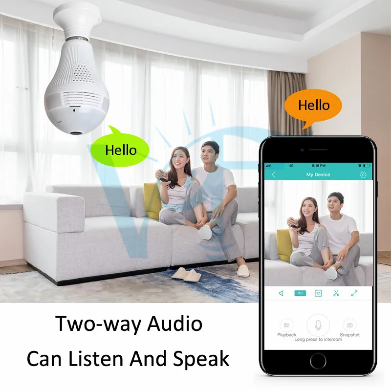 Hot Sale WiFi 1080P 360 Degree Wireless Surveillance Security Bulb Lighting Camera APP Remote View Monitor Light VF-CB200 | Обустройство
