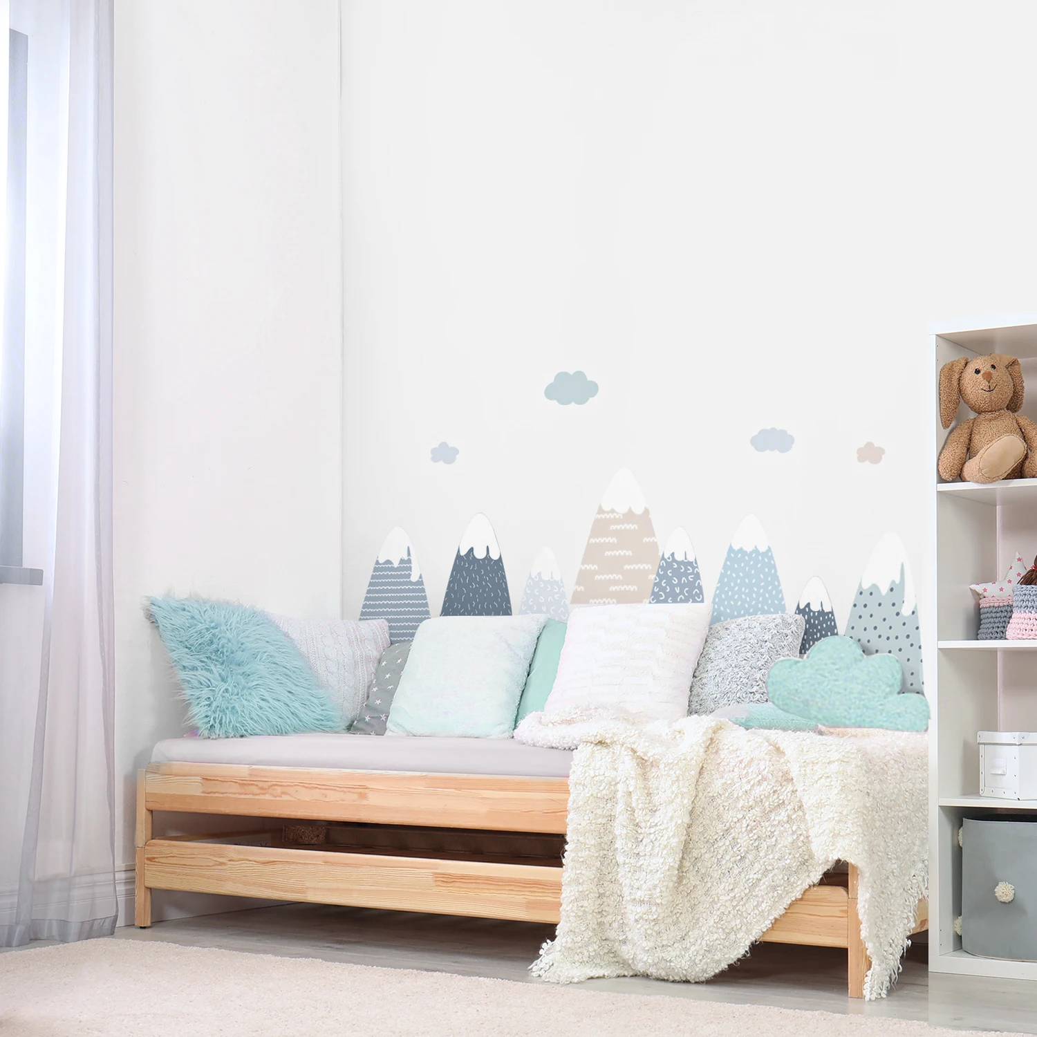 Nordic Nursery Gray Mountain Fabric Wallpaper Kids Room Living Room Wall Stickers Home Decor Waterproof Self-Adhesive Murals