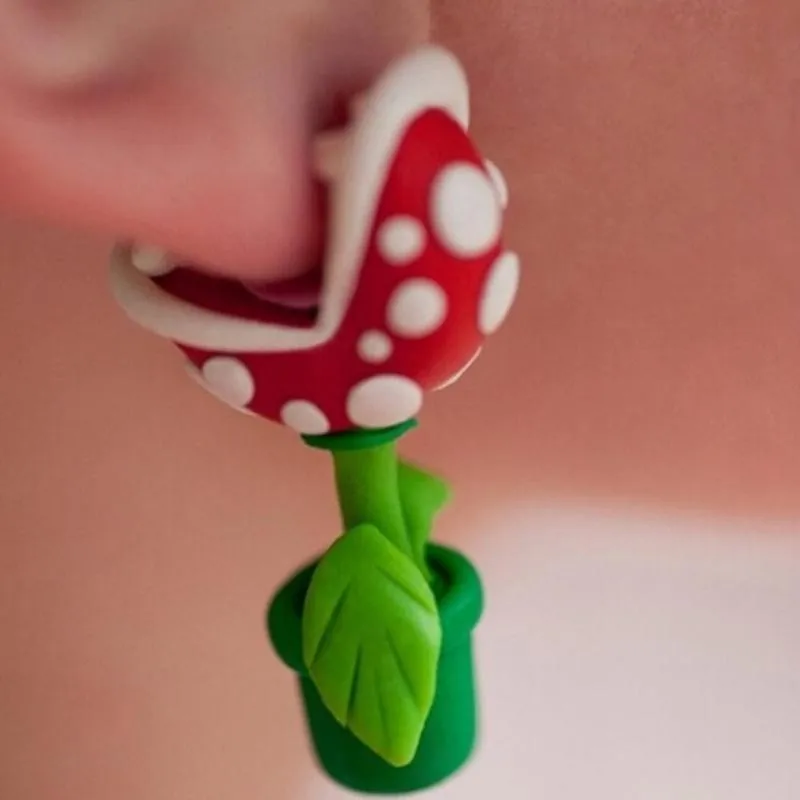 1 пара Уникальный Симпатичные ручной работы из полимерной глины Super Mario Piranha завод