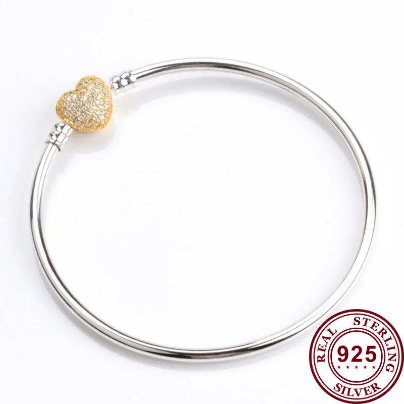 

100% 925 брелок, серебряный браслет, Золотое сердце с хрустальной кнопкой, Pan браслет, Подходит для европейских шармов, браслеты, Женские Ювелир...