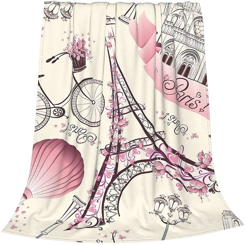 

Pink Paris Eiffel Tower Navajo Cubre Camara Green Throw Blanket 3D Print On Demand Sherpa Super Comfortable For Sofa Thin Quilt