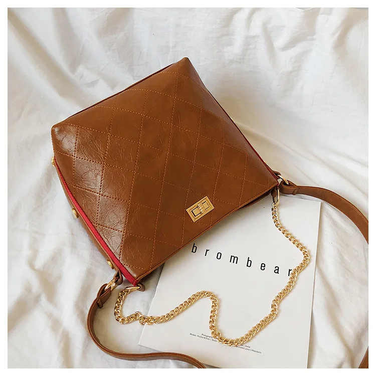 

Handbag Women 2020 New Chain Bucket Bag Wild Large Capacity Shoulder Bag Retro Casual Messenger Bag PU Retro Shoulder Bag