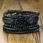 Винтажный Плетеный Многослойный кожаный браслет с деревянными бусинами, сосуд, руль, панк, мужские наручные браслеты, регулируемая длина