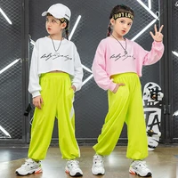 kid kpop hip hop clothing sweatshirt crop top long sleeve t shirt streetwear jogger sweat pants for girl dance costume clothes