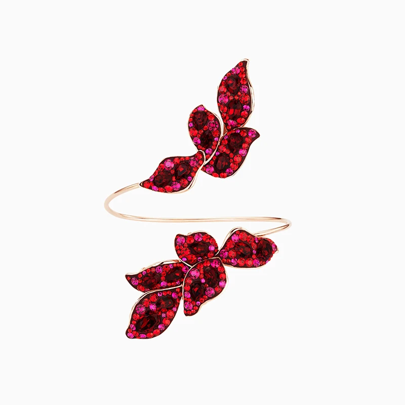

Fashion SWA New GRACEFUL BLOOM STATEMENT CUFF Bracelet Exquisite Red Camellia Petal Pattern Crystal Female Romantic Jewelry Gift