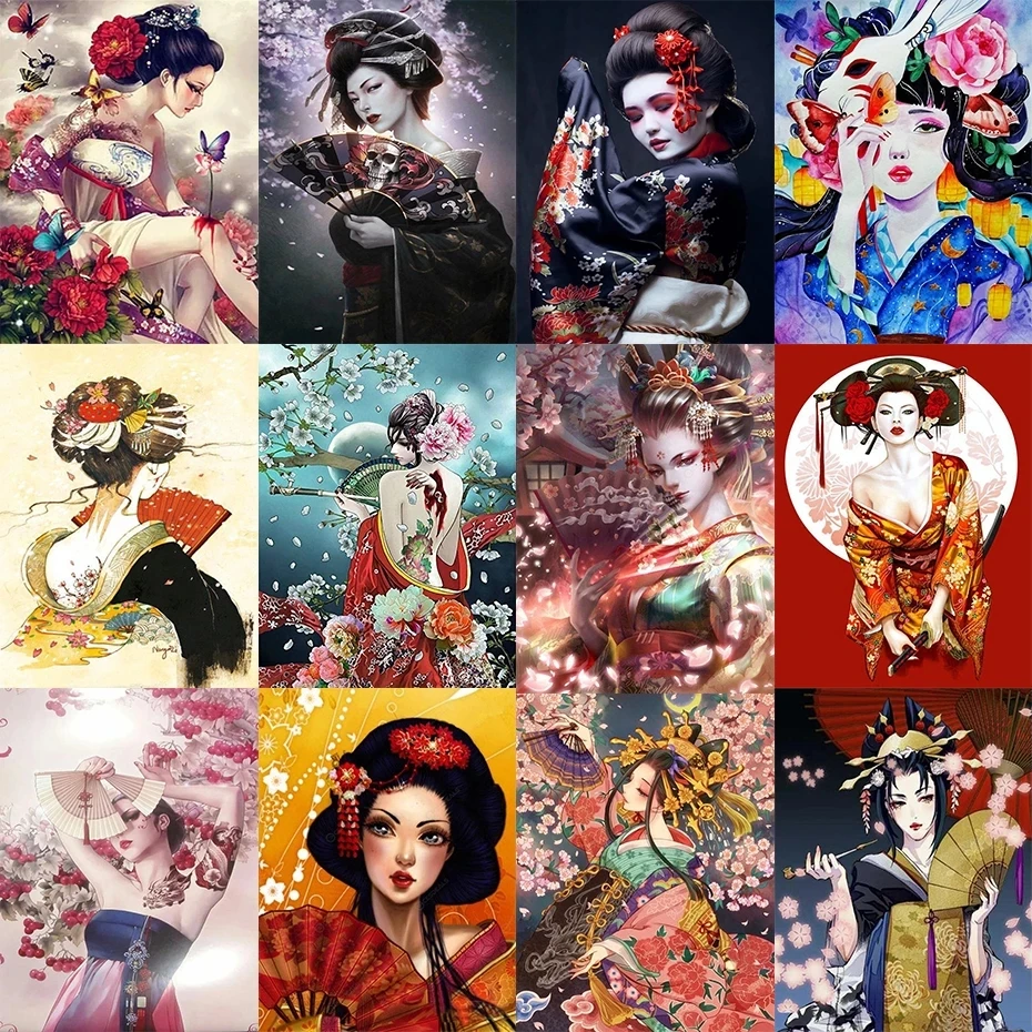

Full AB drill Square 5D Diy Diamond Painting Kimono Woman Cross Stitch Kit Diamond Embroidery Mosaic Needlework Decor Home