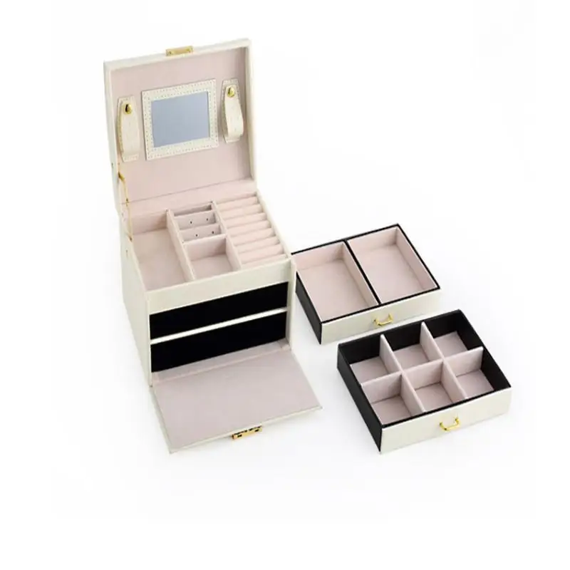 

Large PU Leather 3 Layers Travel Jewellery Box Case Holder Storage Organiser