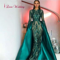 gorgeous evening dresses long custom made o neck long sleeves sequins mermaid gown green muslim mermaid evening dresses