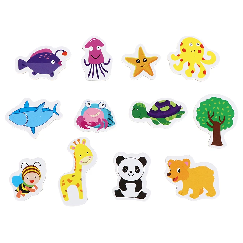 12Pcs Mix Ocean Animals Wooden Fridge Magnet Creative Cartoon 3D Stickers Toys | Дом и сад