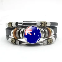 world countries flag bracelet glass cabochon black leather snap button unicorn childrens bracelet men and women jewelry gifts