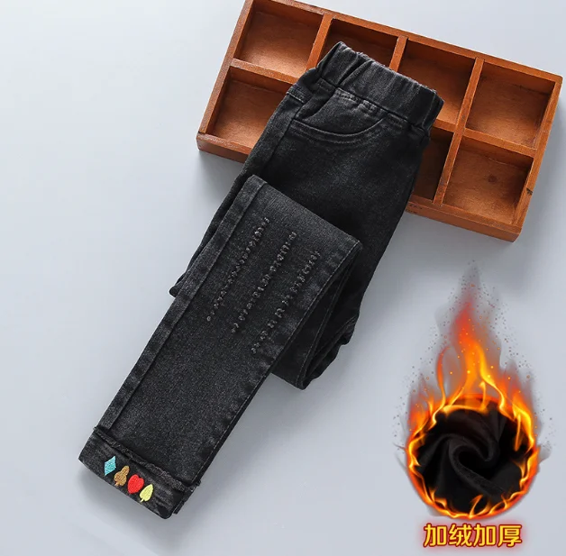 Зимние штаны для девочек джинсы подростков узкие брюки из плотного флиса детские