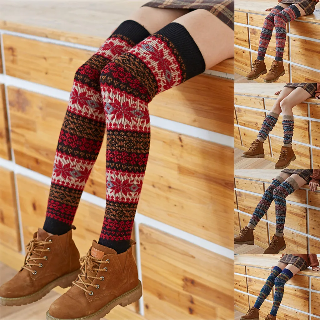 Гольфы Женские до бедра теплые однотонные чулки в полоску хлопковые длинные