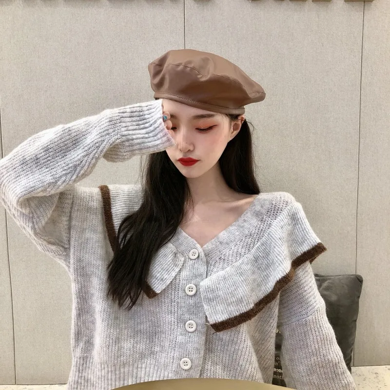 

Women's Short Cardigan V-Neck Sweater Loose Knit Sweaters Autumn Winter New Bottoming Lantern Sleeve Cardigans Tops ML224