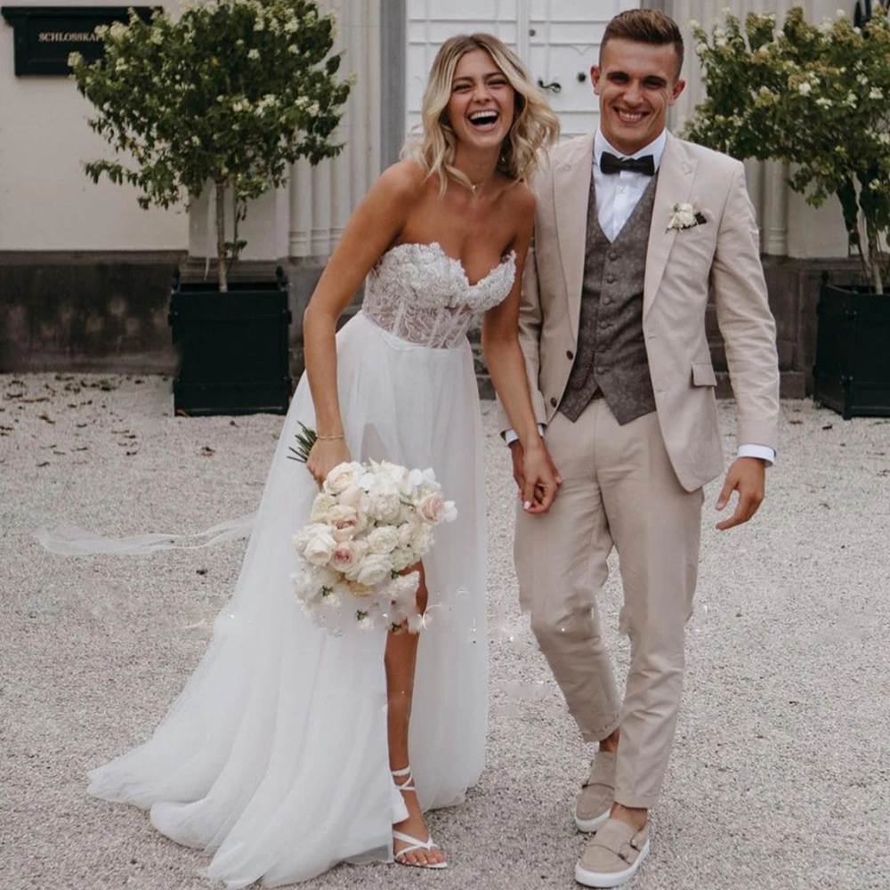 Современное ТРАПЕЦИЕВИДНОЕ Тюлевое Свадебное Платье милое кружевное платье с