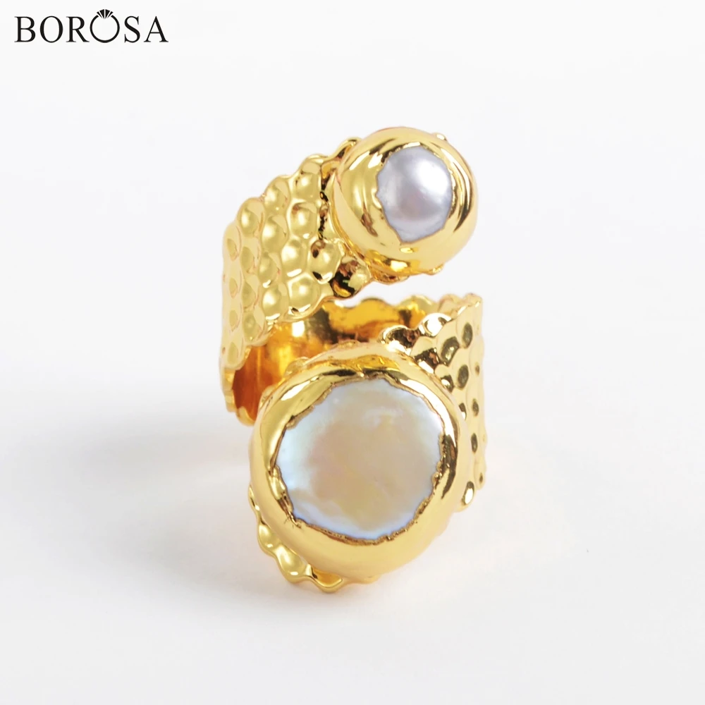 Женское кольцо BOROSA натуральный жемчуг с двойным камнем|Кольца| |