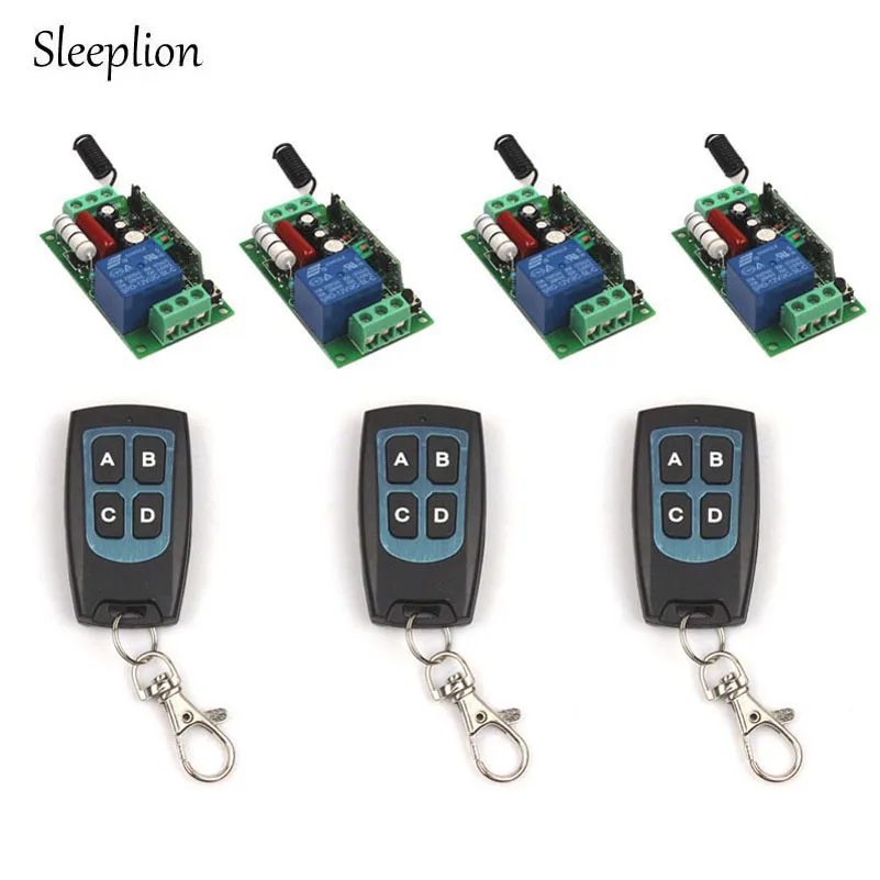 

Sleeplion Family-Sized AC 220V 10A 1Channel Relay RF Wireless Waterproo Control Switch 3 4-key Transmitter +4 Receiver