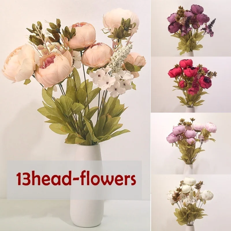

Букет красивых пионов с 13 головками, искусственные цветы для домашнего декора, праздничные цветы