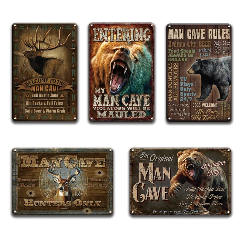 

Welcome to man cave rules The buck stops here metal poster tin sign vintage bear deer metal signs pub bar kitchen home decor