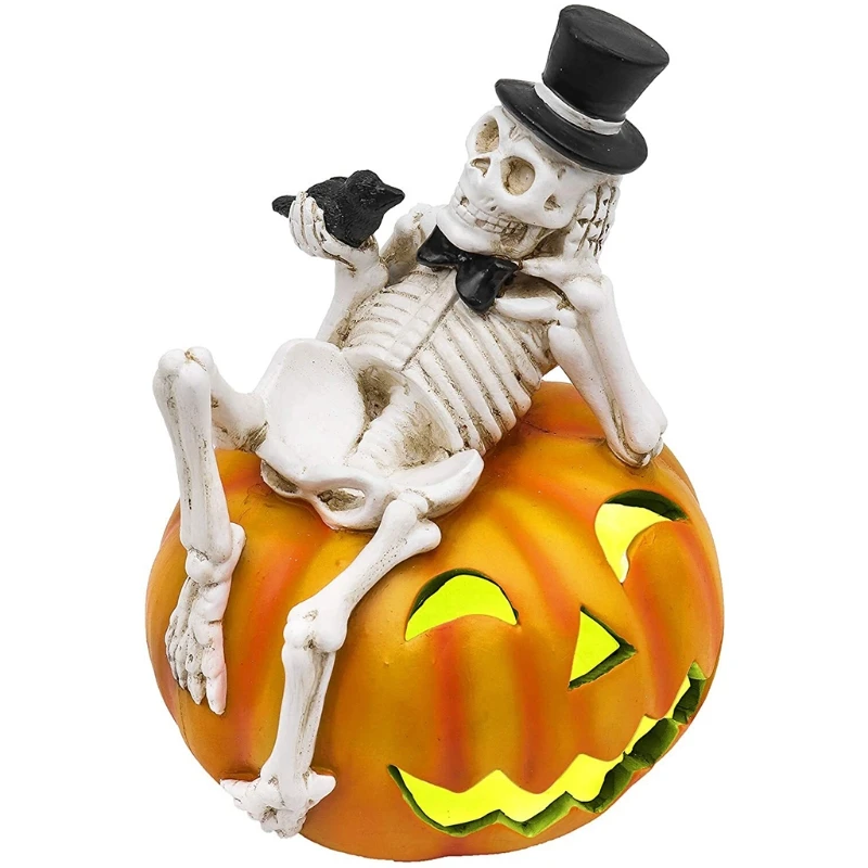 

Halloween Figurines Lights Halloween Skeleton and Pumpkin Decorations LED Lights for Indoor and Outdoor Party Decoration