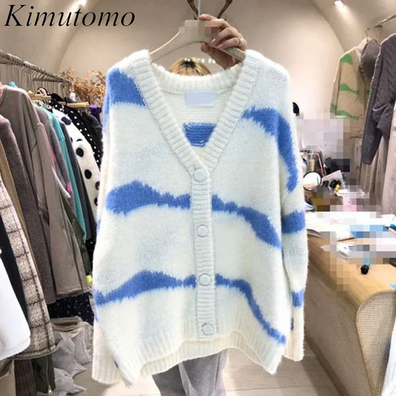 

Кардиган женский Kimutomo, однобортный, с V-образным вырезом и длинным рукавом, осень 2021