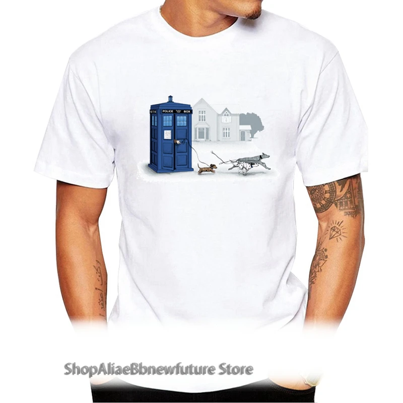 

TEEHUB Doctor Who Men T-Shirt Hipster Who Let the Dogs Out Design Short Sleeve Tops Geek Style Men's Tee Shirts