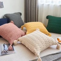 nordic wool knitting tassel square cushion bedroom living room sofa pillow waist pillow cover soft pillow cover