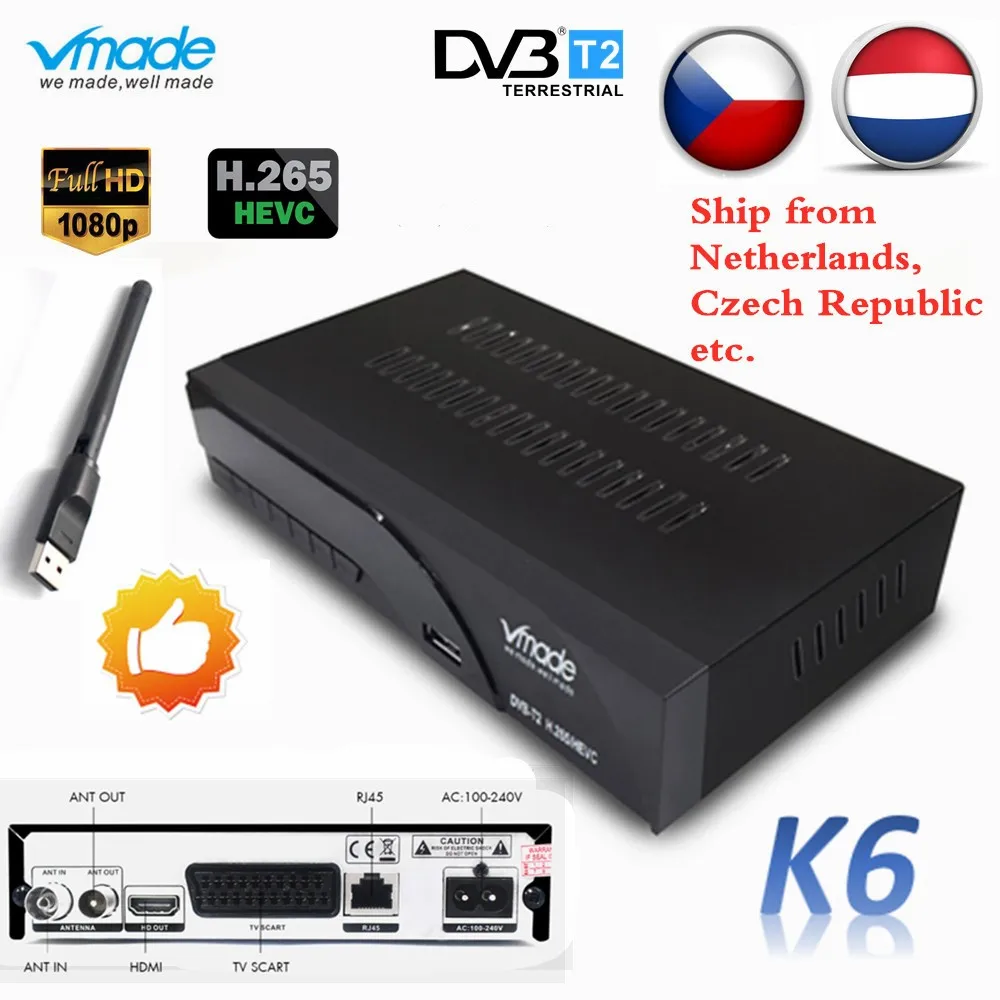 Vmade DVB T2 K6 scart цифровая наземная ТВ приставка Full HD 1080p поддержка H.265 / HEVC звук