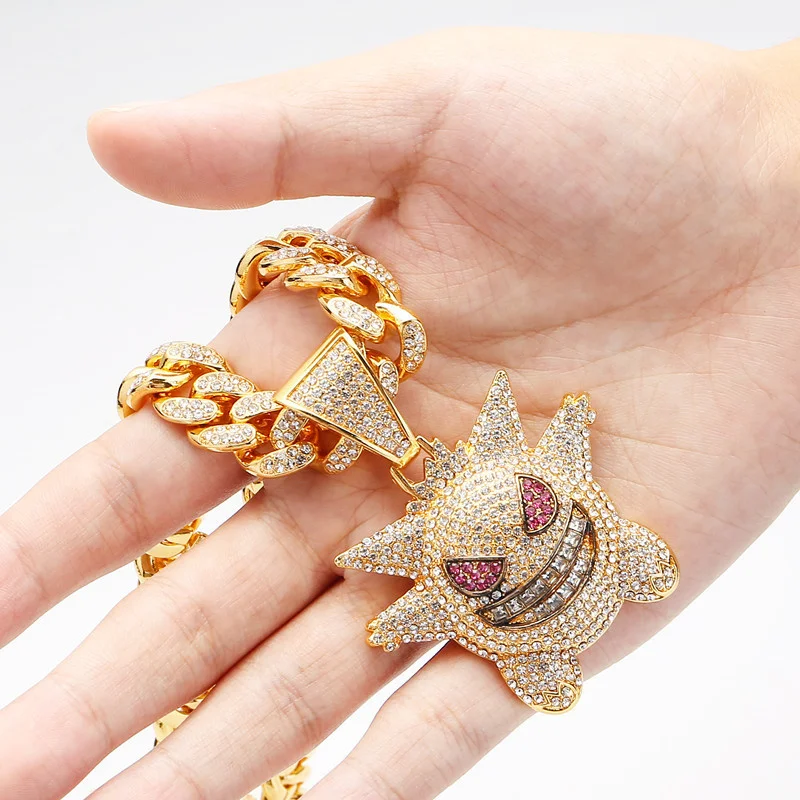 

New Hip Hop Necklace Pokemon Pokémon Geng Ghost Cartoon Micro Inlaid Zircon Hip Hop Punk Necklace Pendant Wholesale