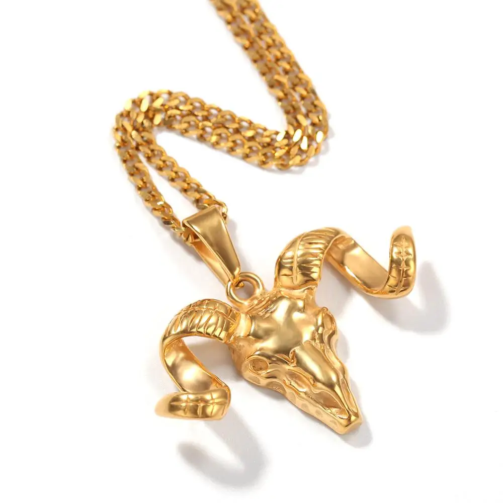 Винтажное ожерелье в стиле хип-хоп с подвеской виде головы овцы позолоченное