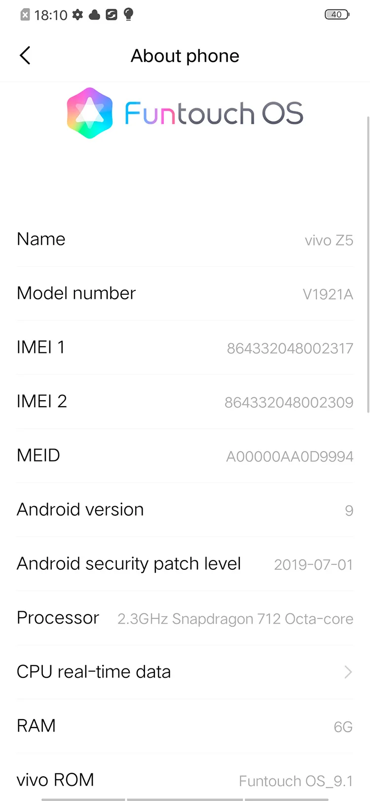 Vivo Z5 6,3" Snapdragon 712 6G 128G супер AMOLED Полный экран 1080*2340 лицо+ сканер отпечатков пальцев 4500mAh 22,5 w флэш-Зарядка 4 камеры
