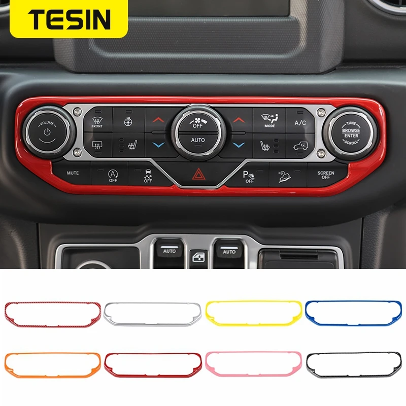 

TESIN Car Air Conditioning Control Knob Panel Decoration Cover Sticker for Jeep Wrangler JL Gladiator JT 2018+ Car Accessories
